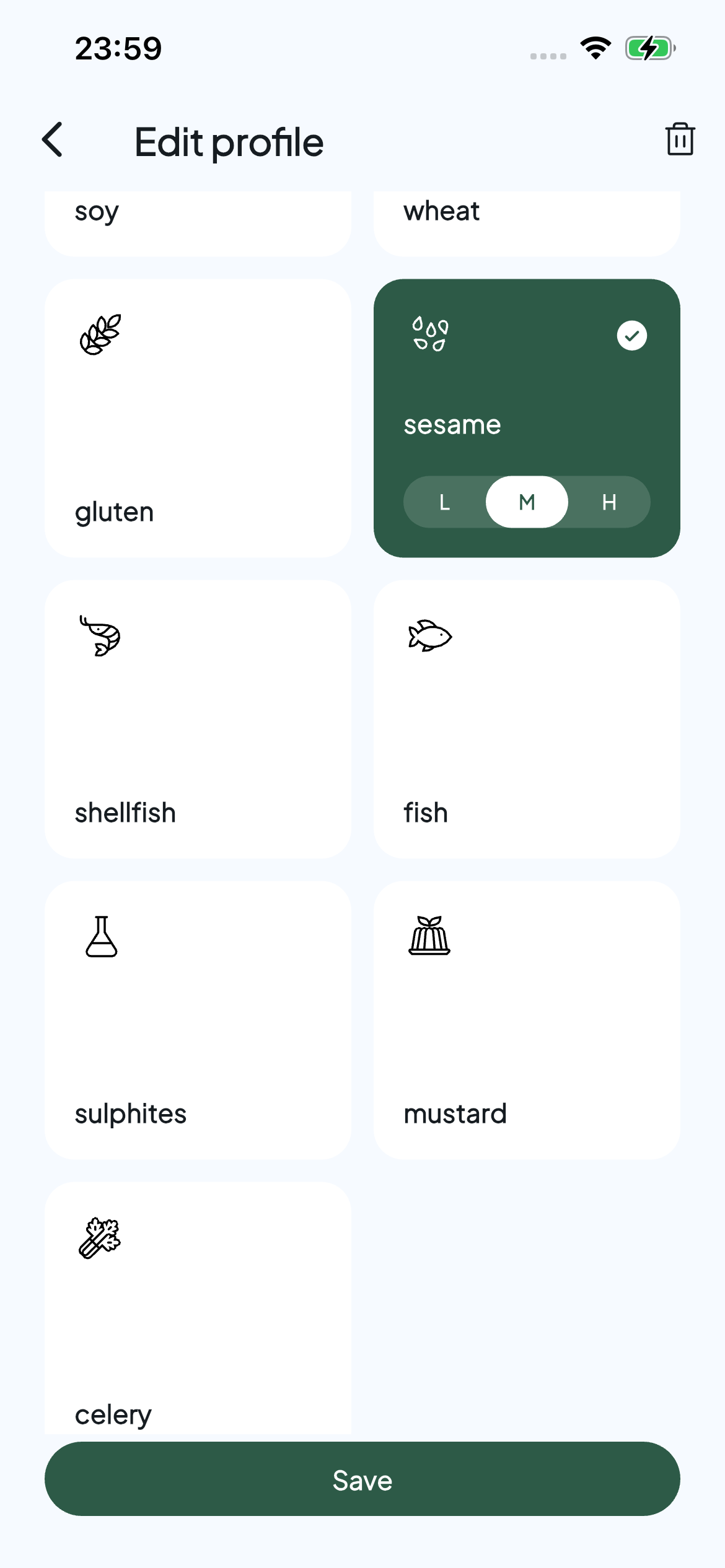 Allerwise profile editor with sesame selected
