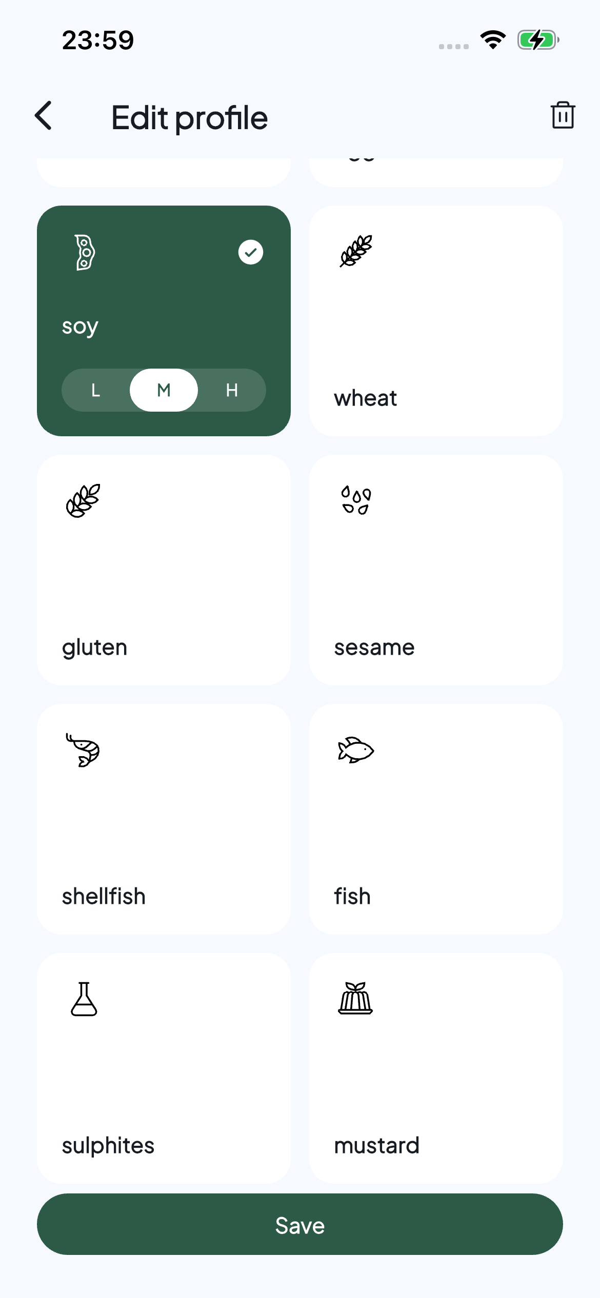 Allerwise profile editor with soy selected